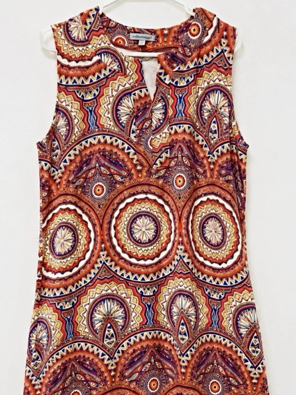 Sleeveless L Boho Print Dress in Rust & Multicolor